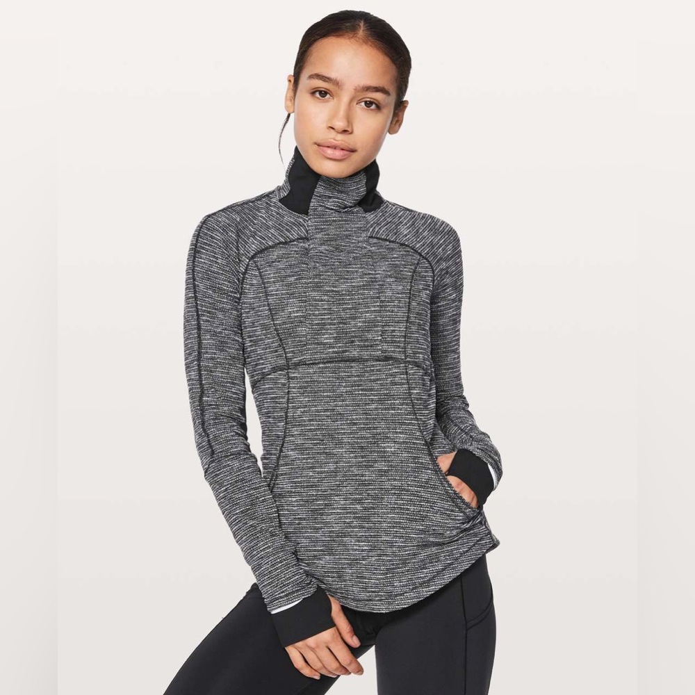 Lululemon Base Runner 1/2 Zip Coco Pique Black White Size 10
